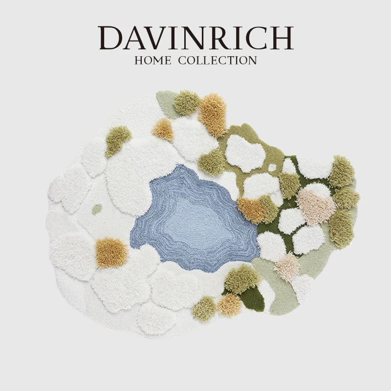 DAVINRICH 3D 정원 이끼 카펫 터프팅 울 수제 고급 럭셔리 불규칙 러그, 거실 침실 침대 옆 아트 매트
