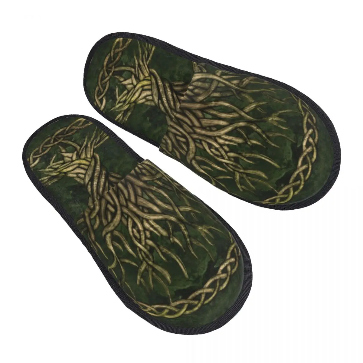 

Green And Gold Tree Of Life Comfy Scuff With Memory Foam Slippers Women Vikings Yggdrasil Spa House Shoes