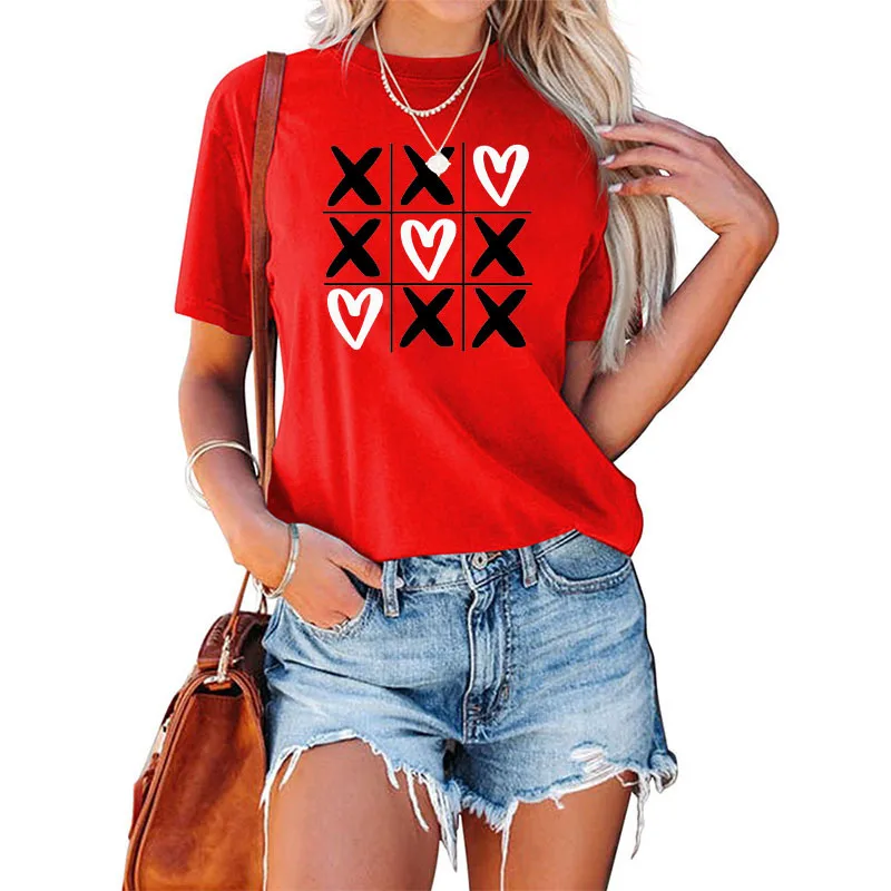 

COTTON 100% Lovers Valentine's Day Short Sleeve T-shirt Casual Crewneck Blazer Europe and The United States Oversized T Shirt