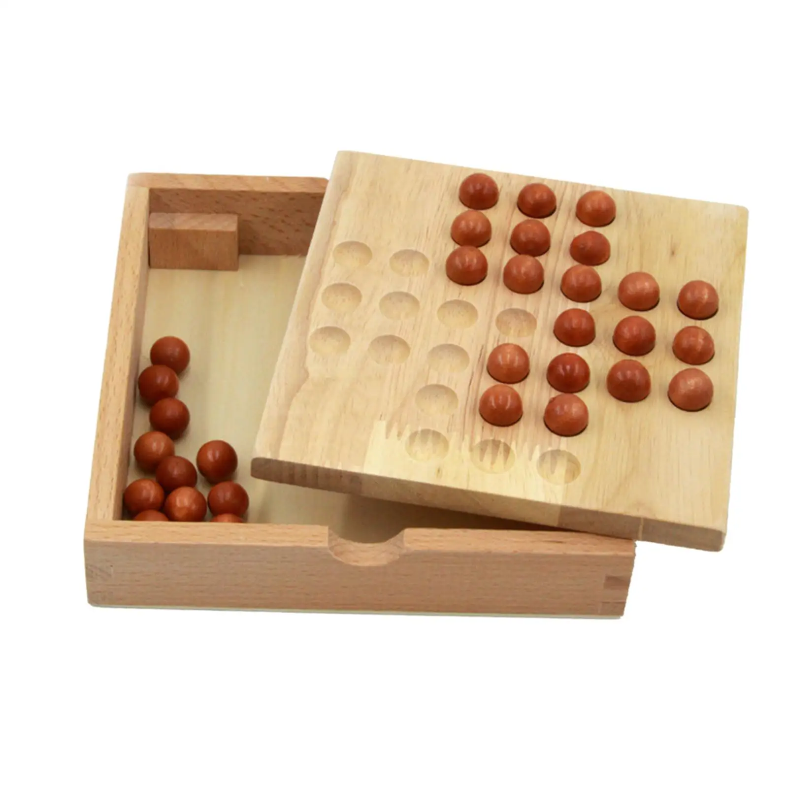 Wooden Marble Solitaire Board Game With 33 Glass Balls Pegs