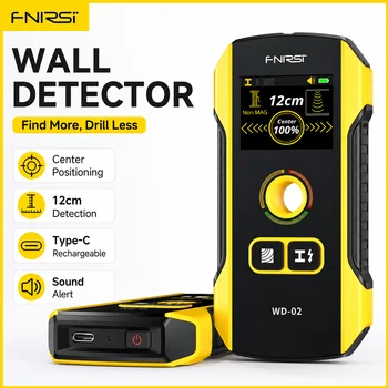 FNIRSI WD-02 Rilevatore di Montanti e Scanner da Parete con Posizionamento Centrale, Rilevamento Cavi AC, Metallo e Legno, Ricaricabile Tramite Type-C