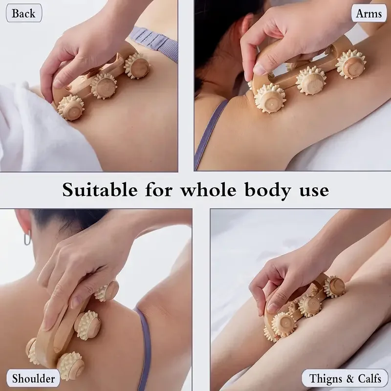 1PC Wood Roller Body Reflexology Acupuncture Therapy Meridians Scrap Lymphatic Drainage Face Lift Tool Massager