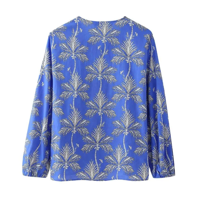 Women's Plant Printed Pants Suits Casual Fashion Street Style O-Neck Long Sleeve Button Shirt Mid Waist Straight Leg Pants Sets