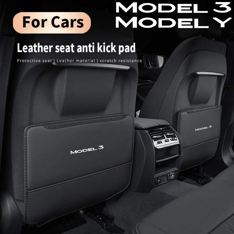 Car Seat Back Anti Child Kick Pad 2pcs for TESLA MODEL Y 3 Protector Mat Storage Pockets Cover Auto Interior Accessories