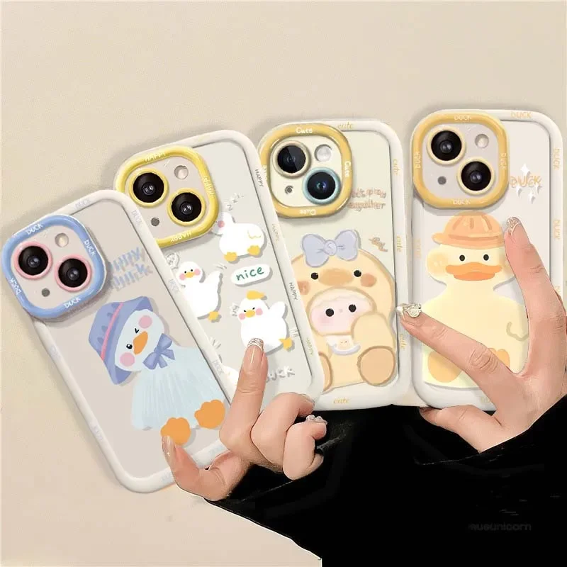 Charming Duck and Cat Flower Design Phone Case