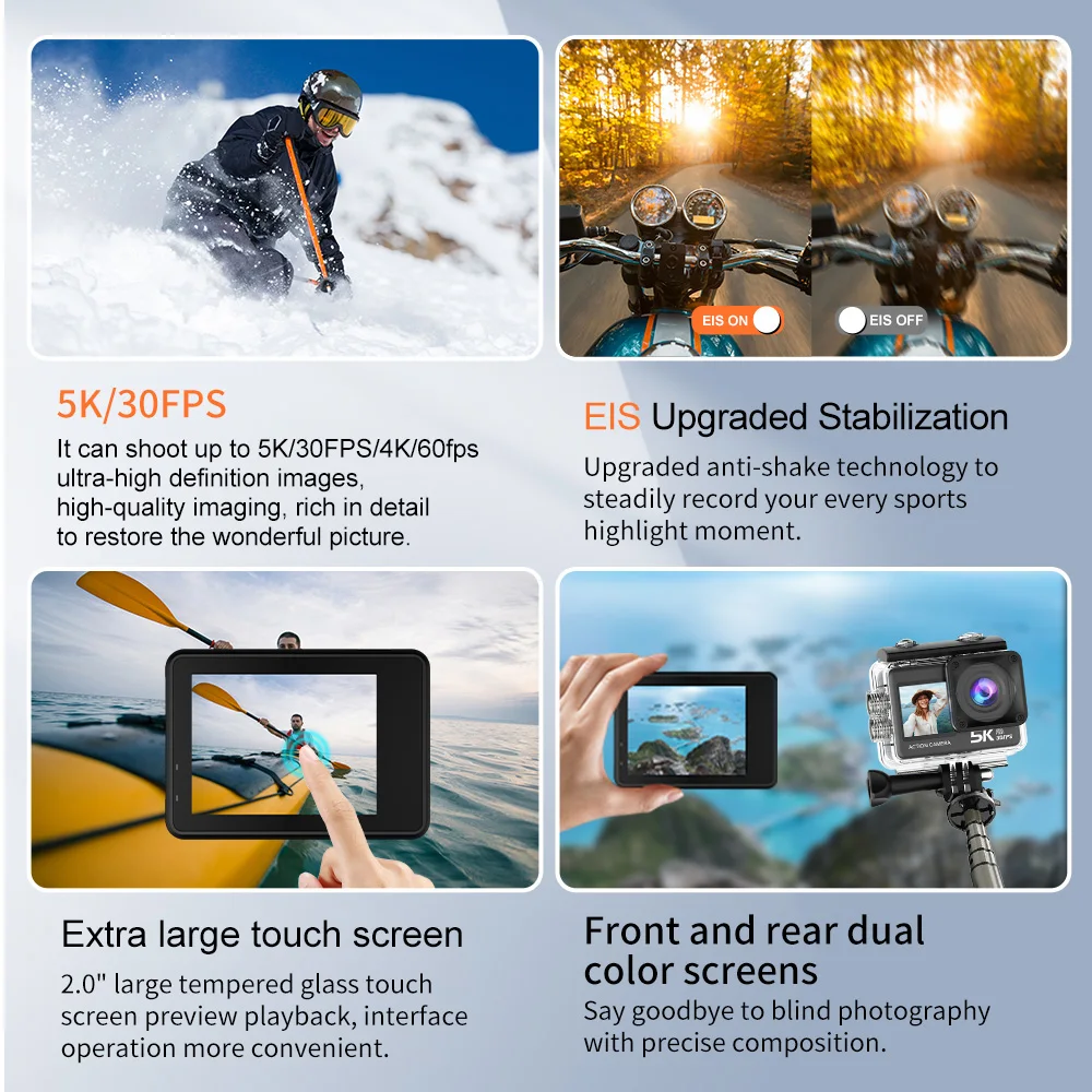 CERASTES Action Camera 5K 4K 60FPS WiFi Anti-shake Dual Screen 170&deg; Wide Angle 30m Waterproof Sport Camera with Remote Control action camera