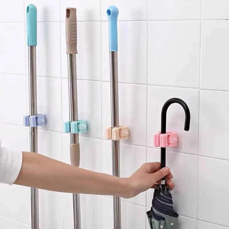 Mop Storage Storage Rack Bathroom Suction Hanging Pipe Traceless Mop Clip Broom Hanger Wall-Mounted Waterproof Mop Rack
