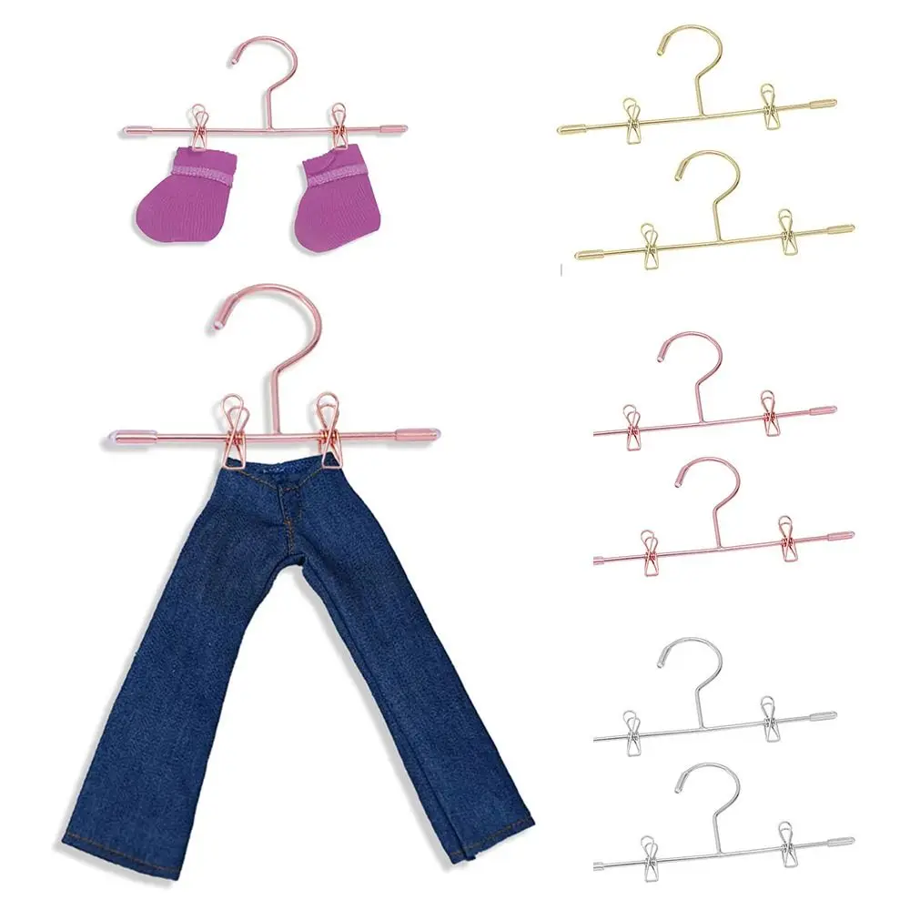 5PCS Gold Silver Doll Clothes Hangers Doll Accessories 75mm/120mm Miniature Hanger Mini Wardrobe Metal Mini Trouser Sock Clips