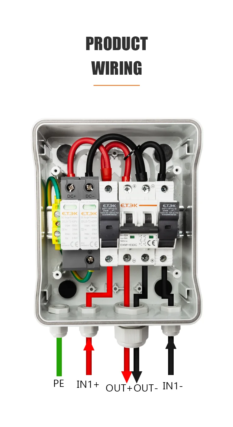 ETEC Solar photovoltaic PV Combiner Box With Lightning Protection 1 in 1 out DC