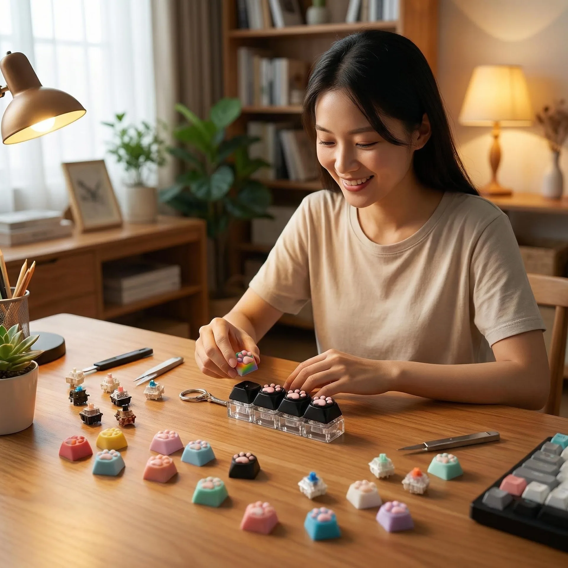 Tragbarer Silikon-Katzenpfoten-Klicker Schlüsselanhänger LED-Licht Leuchtendes Fidget-Spielzeug Tastatur-Stil Knopf Stress- und Angstabbau Geschenk – Detail 5
