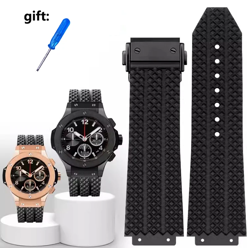Cinturino In Silicone Per Hublot Hb Yubo Classic Fusion Big Bang Cinturino In Gomma Nera Impermeabile Bocca Convessa 26Mm * 19Mm