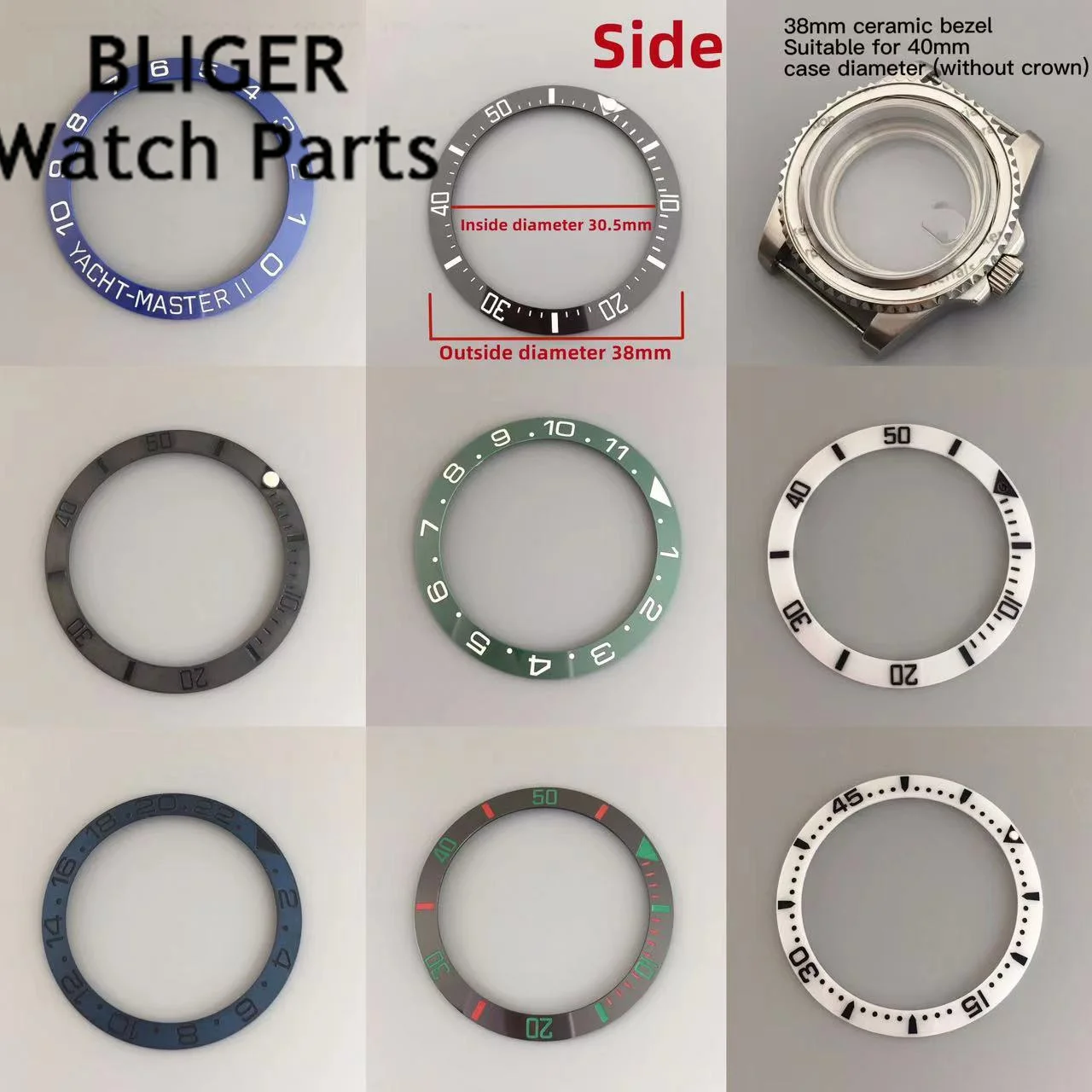 BLIGER 38mm Ceramic Watch Bezel Insert Fit 40mm Watch Case
