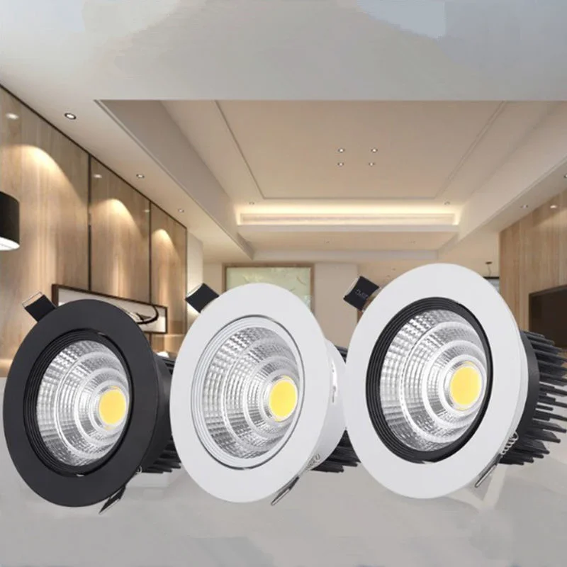 

3W 5W 7W 9W 12W COB Dimmable LED Downlight 85-265V Recessed LED Spot Light Ceiling Lamp Light for Indoor Lighting white body