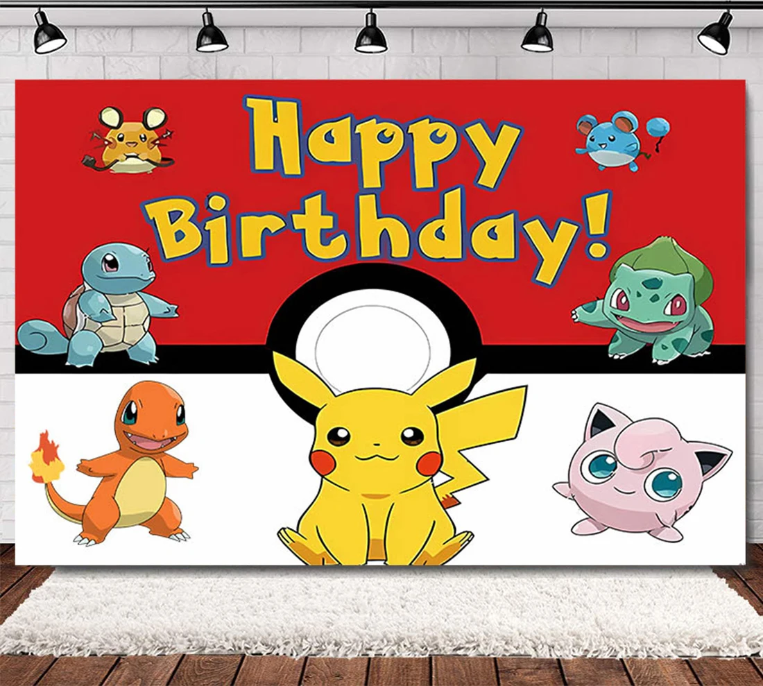 

Pokemon Pikachu Pet Anime Vinyl Background Backdrop Photography Party Decoration Boy Prince Birthday Wall Hanging Party Supplies