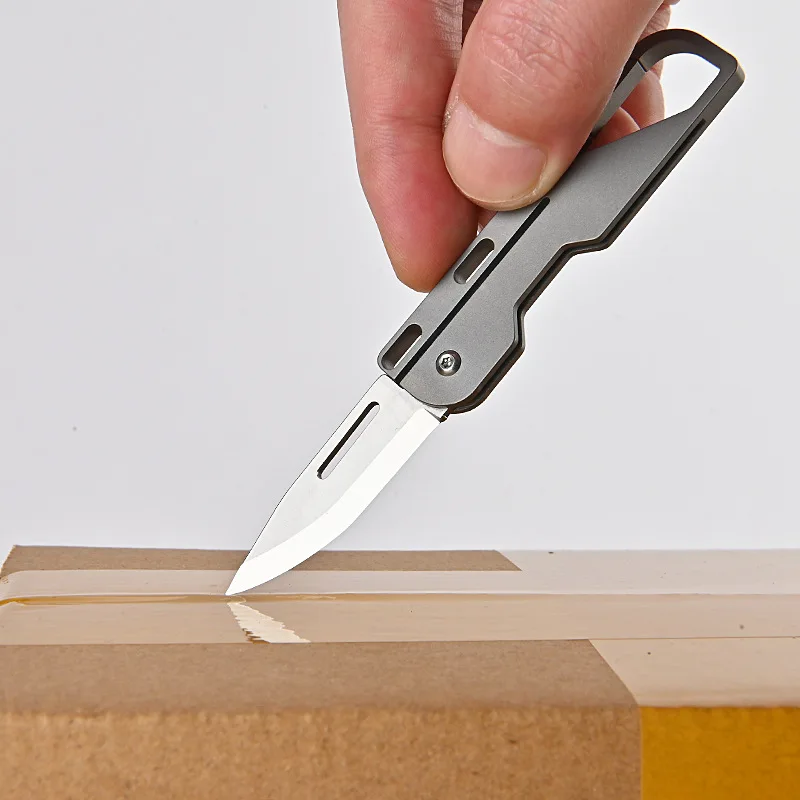 Super Lightweight Men Titanium Waist Hanging Keychain Portable With Folding High Hardness D2 Steel Small Knife Car Key Chain