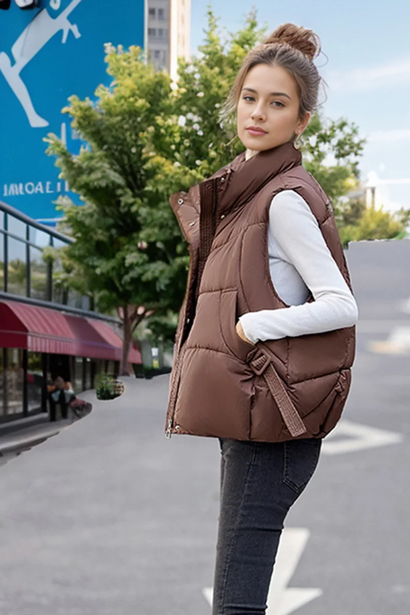 Women Fashion Stand Collar All-Match Warm Sleeveless Waistcoat Jacket Coat Autumn Winter Down Cotton Vest