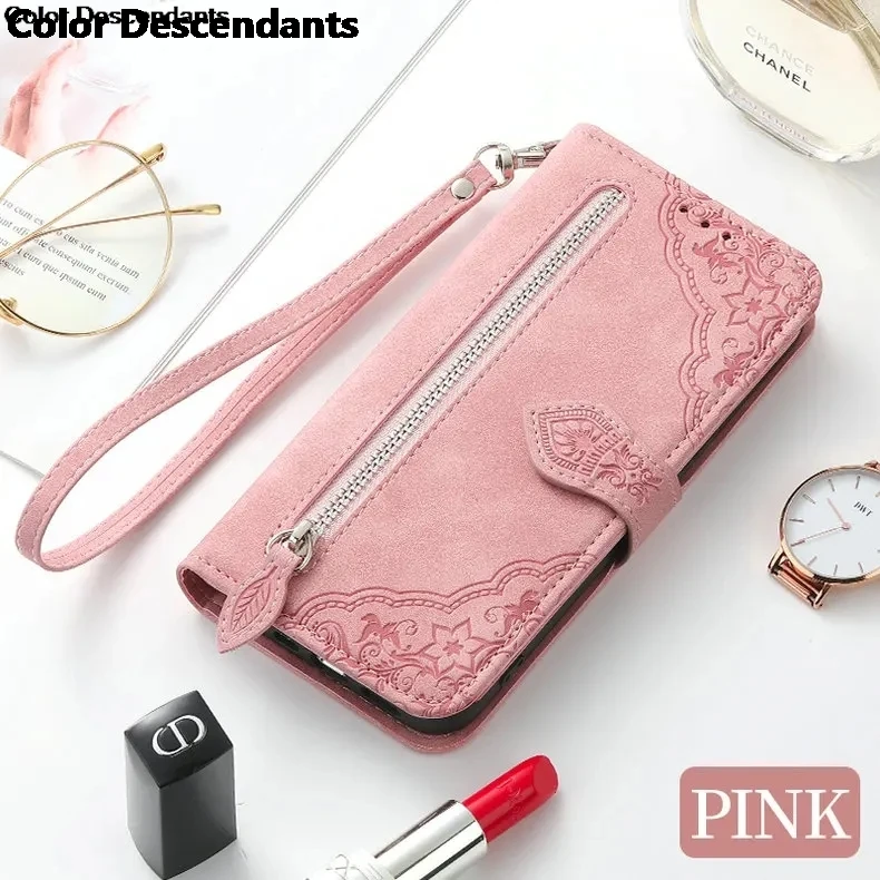 Elegant Frosted Floral Leather Flip Wallet Phone Case Cover