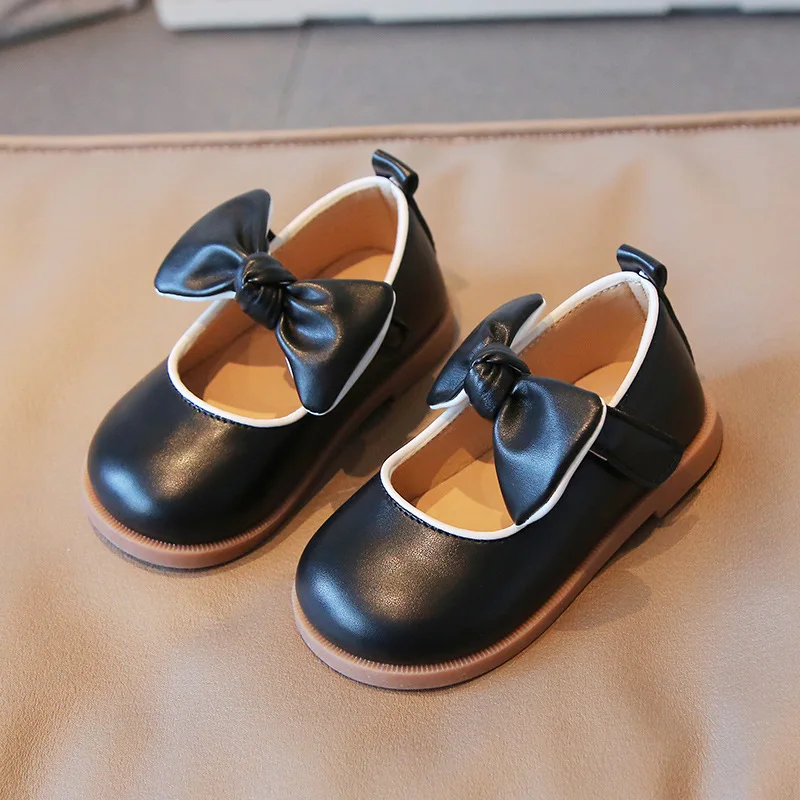 Autumn New Girls Pu Leather Shoes School Student Fashion Bowknot Princess Shoes Children Soft Non-slip Casual H296