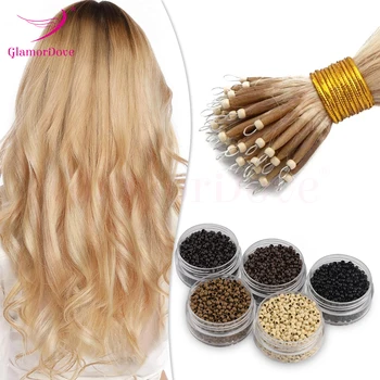 GlamorDove 1000Pcs Nano MicroLinks Rings Hair Extensions Beads Nano Copper Rings Dreadlock Beads For I-Tip Hair Extensions Tools