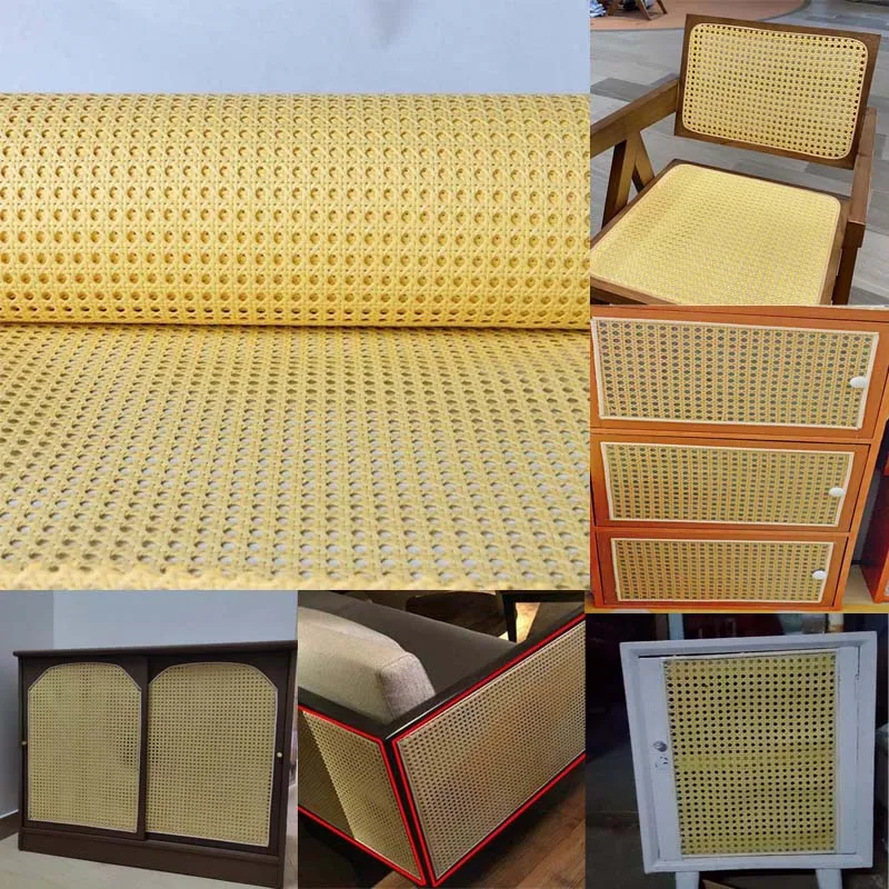 Plastic Rattan Cane PE Webbing Sheet Panels Handmade Weave Material For Decor Repair Furniture Warerobe Cabinet 60cm width plastic rattan cane webbing handmade weaving pe material for ceiling chair table cabinet warerobe decor