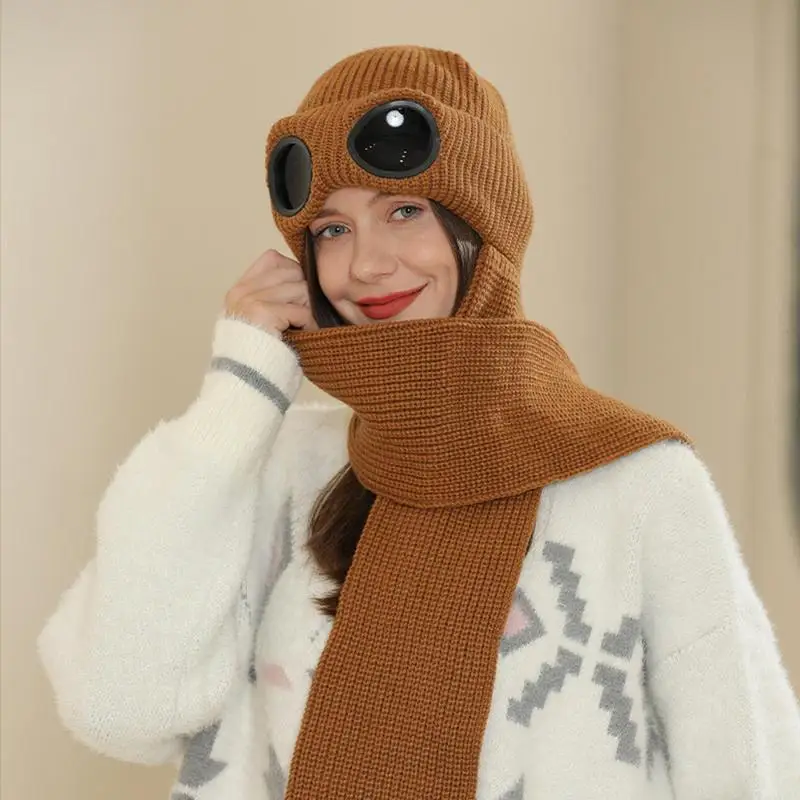 Warm Conjoined Ear Knitted Hat Warm Ear Guard Hat Scarf For Women Windproof Protection Soft Winter Knitted For Men