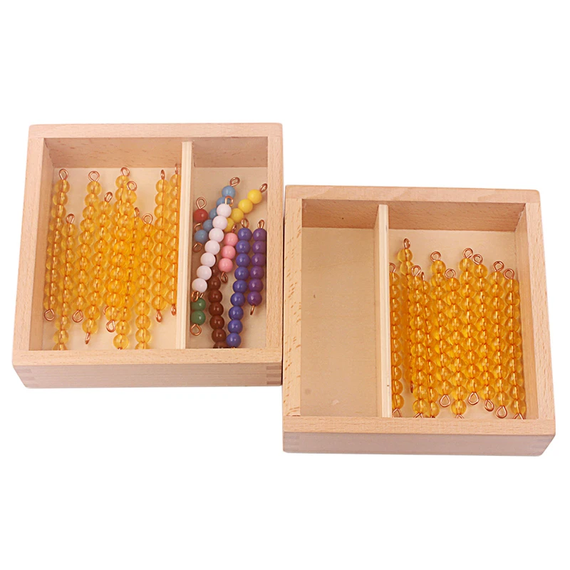 Montessori Math Bead Toys 10 Pcs Golden Beads Bars & Colorful Beads Bars 1-10 with Wooden Box Beads of Seguin Board Counting Toy