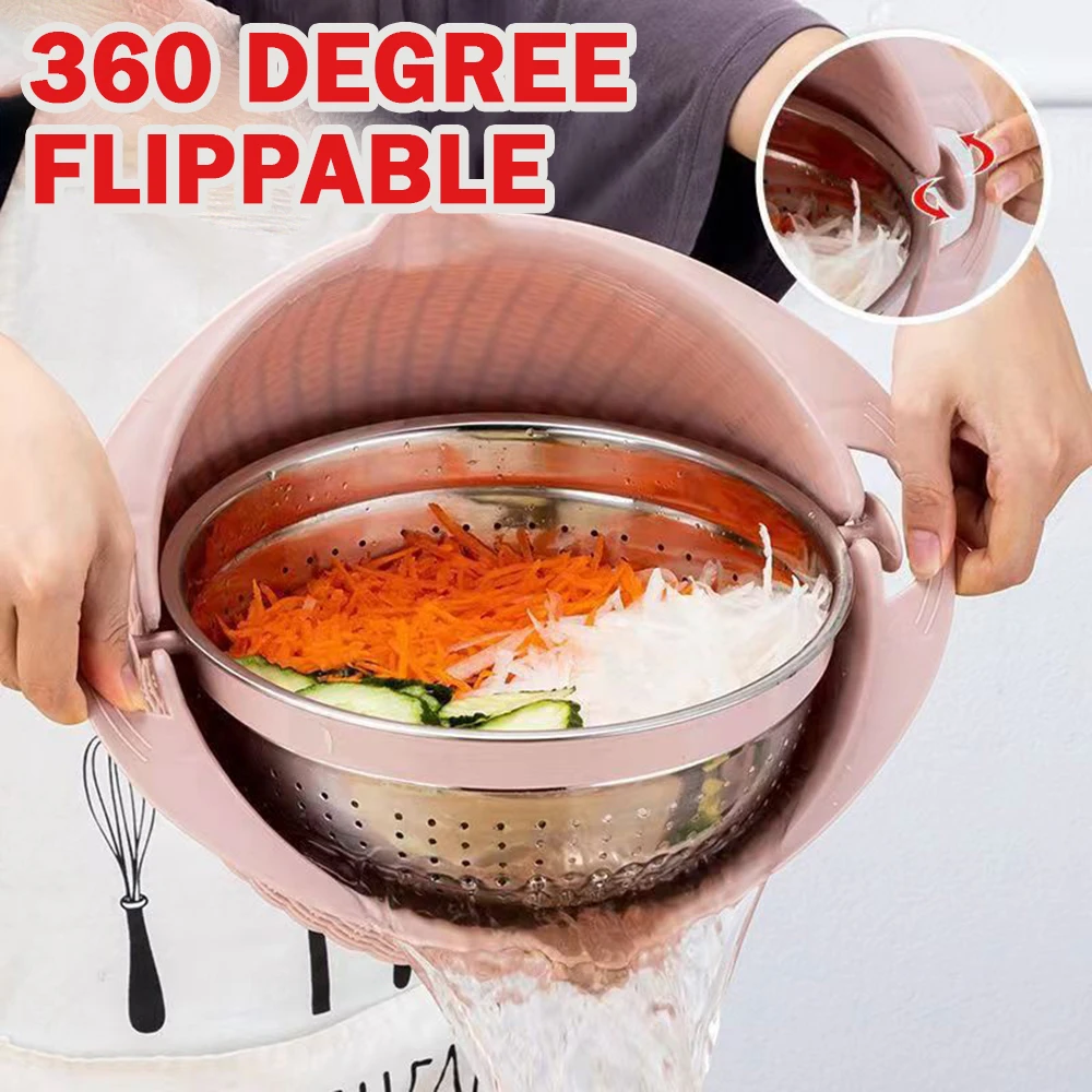 

4-in-1 Double-Layer Rotatable Drain Basket Rust-Proof Durable Drain Basket For Fruit Potato