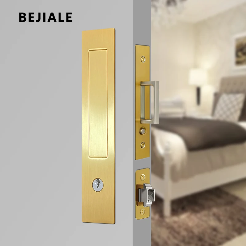 Press Spring Pocket Door Lock Built-in Pocket Door Handle Spring Lock Hardware Shift Sliding Hidden Latch