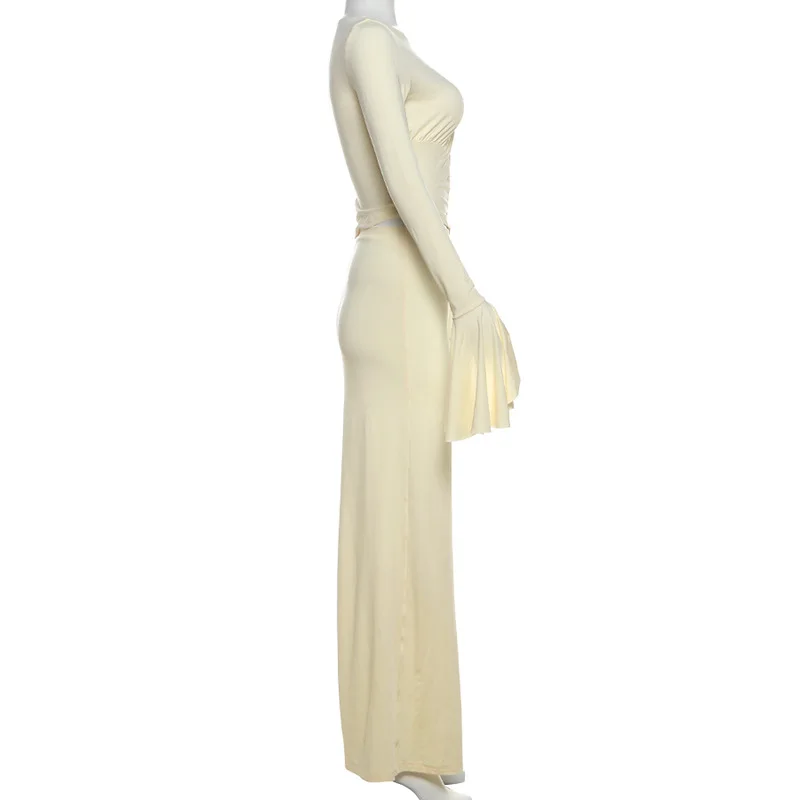 White Slim Patchwork 2 Piece-Set Long Skirt Female Patchwork Cropped Top And High Waist Maxi Skirt Sets Women Sexy Outfits