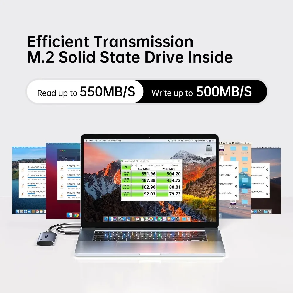 SSK 외장 하드 드라이브 휴대용 알루미늄 케이스 최대 550MB/s 고속 솔리드 스테이트 드라이브 USB 3.2 Gen2 SSD 아이폰 맥 노트북용