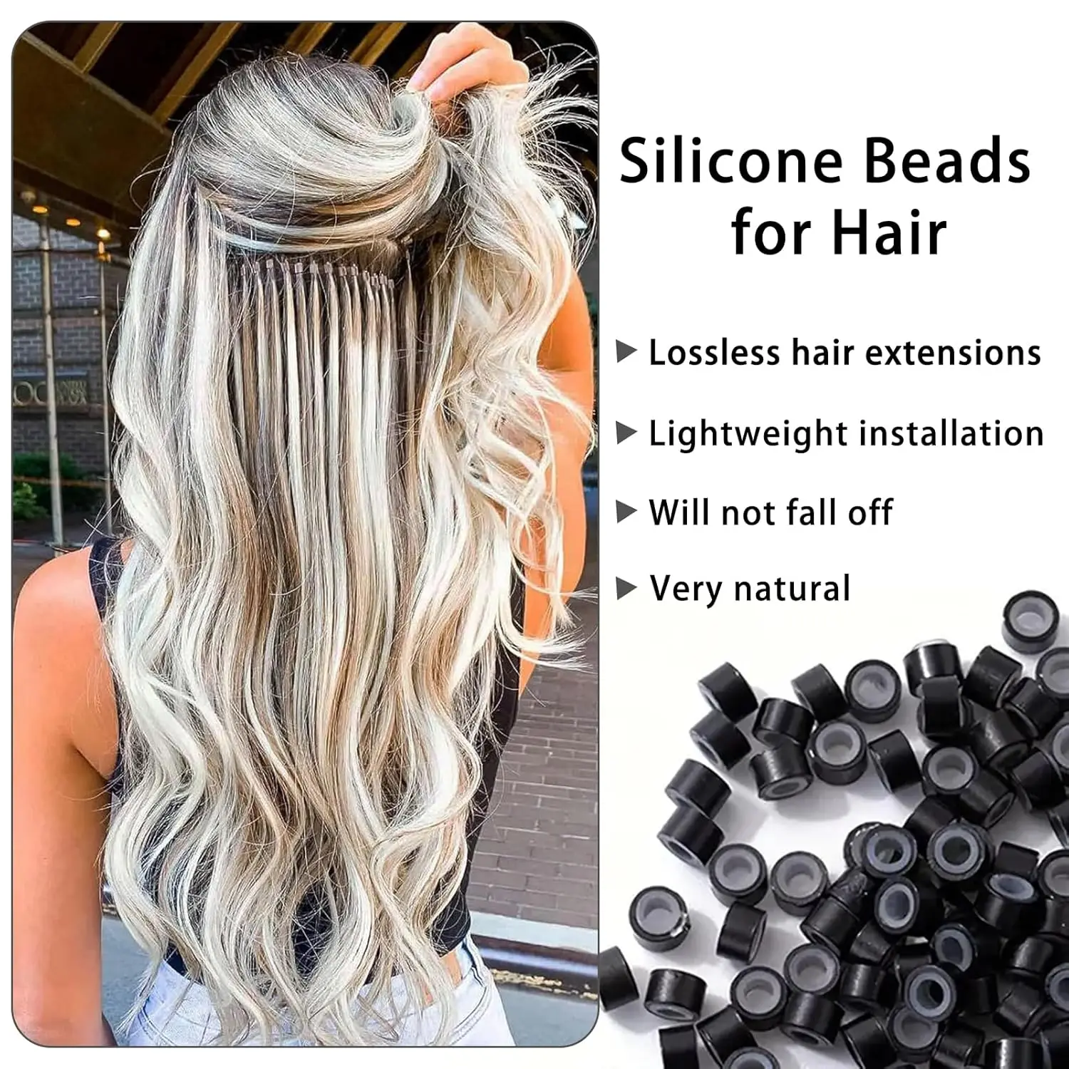 200/500Pcs 헤어 익스텐션 마이크로 링 링크 비즈 5mm 실리콘 라이닝 비즈 인간의 머리카락 연장 도구-멀티 컬러