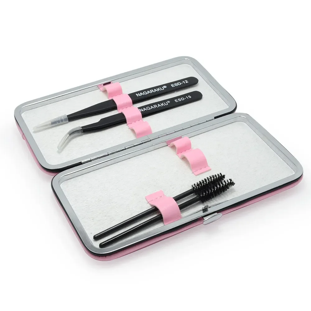 NAGARAKU Eyelashes Tweezers Storage Professional Eyelash Extension Tweezers Case Makeup Tools PU Leather Pink Red Color 2