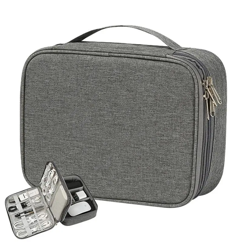 

3 Layer Cable Organiser Bag Waterproof Electronics Storage Case Travel Essentials Cable Storage Bag For Mini Camera Mouse Hard