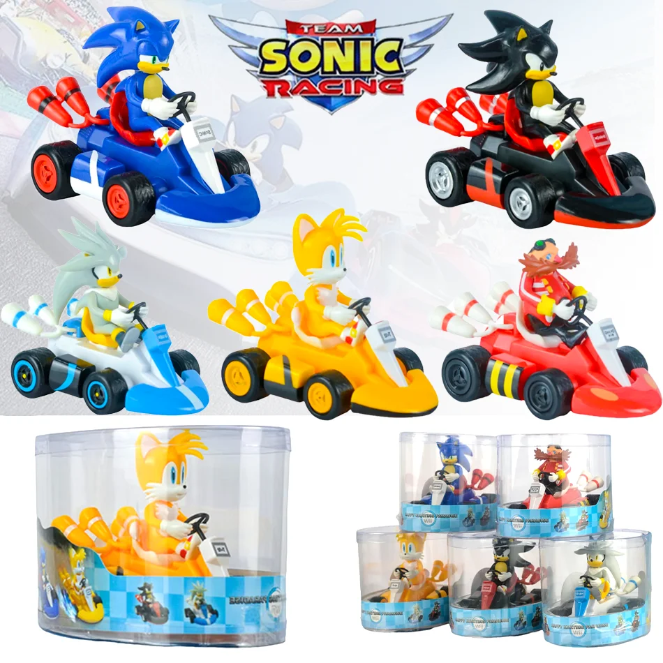 Anime Sonic the Hedgehog Pull Back Car Knuckles the Echidna Chase Miles Tails Prower Action Figure Toys Anime Game Doll Kid birt