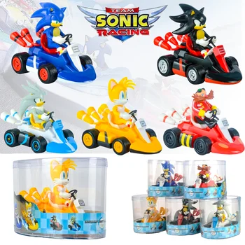 Anime Sonic the Hedgehog Pull Back Car Knuckles the Echidna Chase Miles Tails Prower Action Figure Toys Anime Game Doll Kid birt