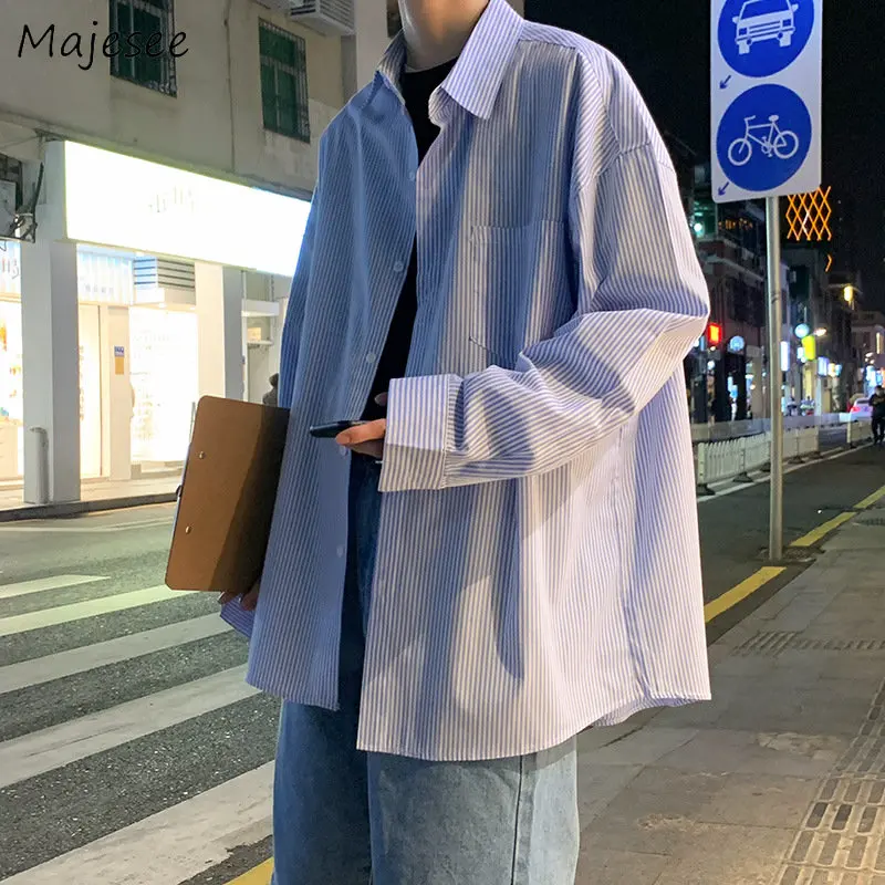 

Men Shirts Striped Camisa Long Sleeve Handsome Gentle Japanese Streetwear Fashion Clothing Kpop Ins Cool College Teens Male Chic