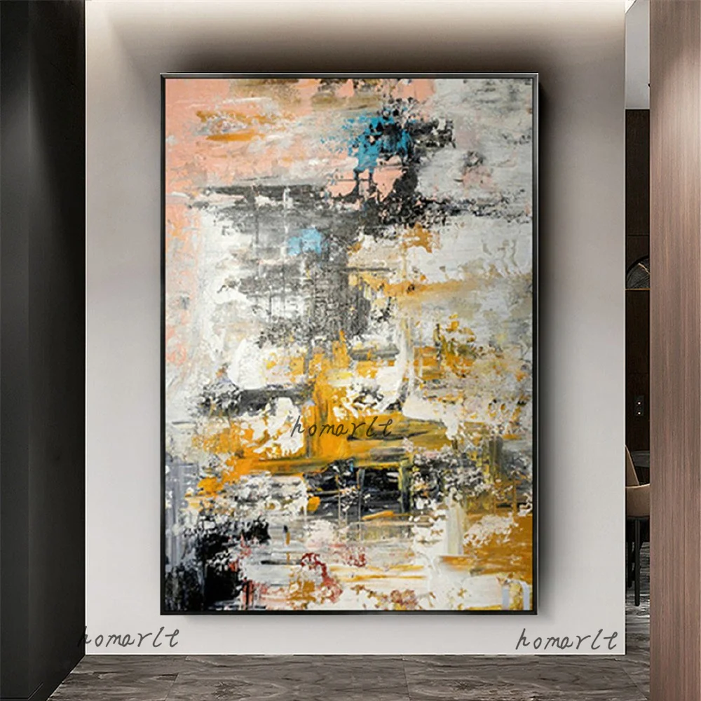 

Nordic Home Esthetics Poster Decor Living Room Hand-Painted Yellow Texture Oil Paintings On Canvas Wall Art Pictures Artwork