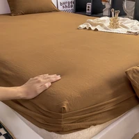 Washed Cotton Fitted Sheet with Elastic Bands Non Slip Adjustable Mattress Cover for Double King Queen Bed 90x200 150x200 180 2
