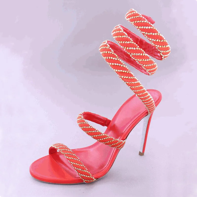 

Woman Shoes Round Toe High Heels Rhinestone Popular Sexy Female Sandals Summer Concise Cross-tied Lightweight Ladies Pumps