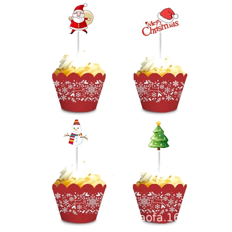 Description Picture 5 of item16/48Pcs Cartoon Christmas Cake Topper Santa Claus Xmas Tree Cupcake Topper for New Year Party Xmas Cake Decoration Noel Navidad