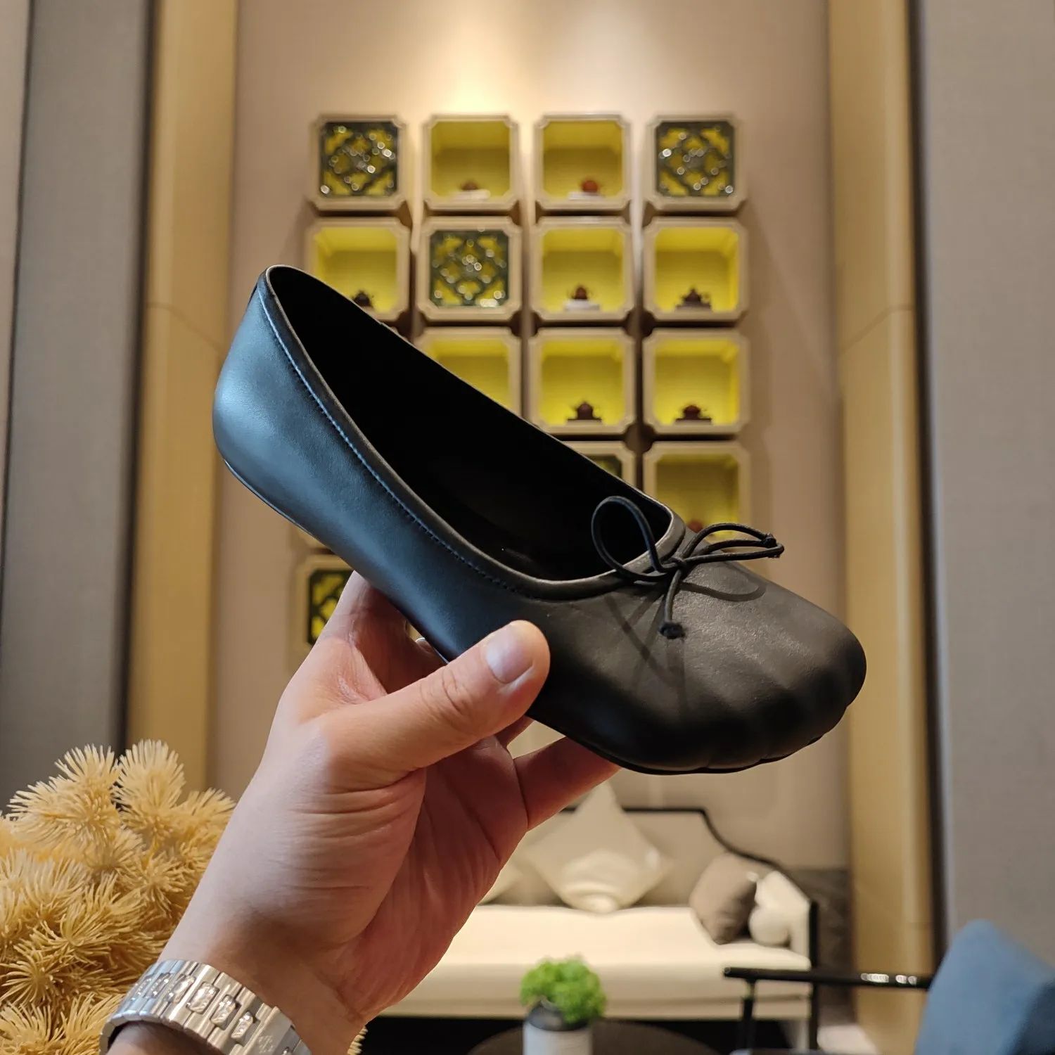 

Women Shoes Anatomic Ballerina Genuine Black Shiny Soft Sheepskin Ballet Flats Fetish Bow Perfect Fashion