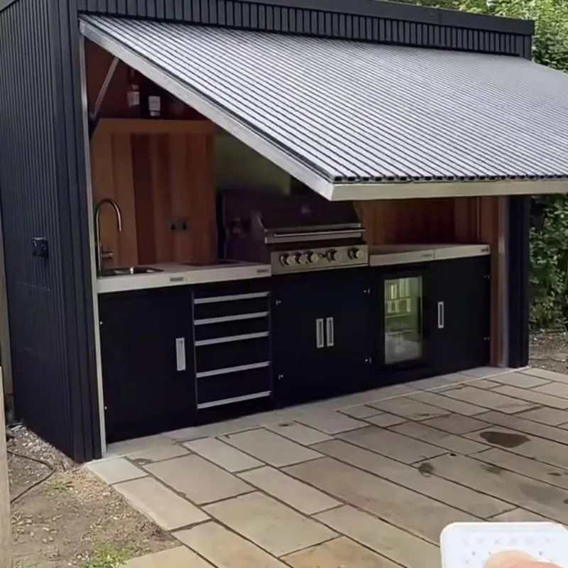 ชุดครัวกลางแจ้งแบบยกหลังคาได้ ปรับแต่งได้ตามต้องการ พร้อมหลังคา ตู้เก็บของ และเตาปิ้งย่าง ครบชุดสำหรับสวนหลังบ้าน 1