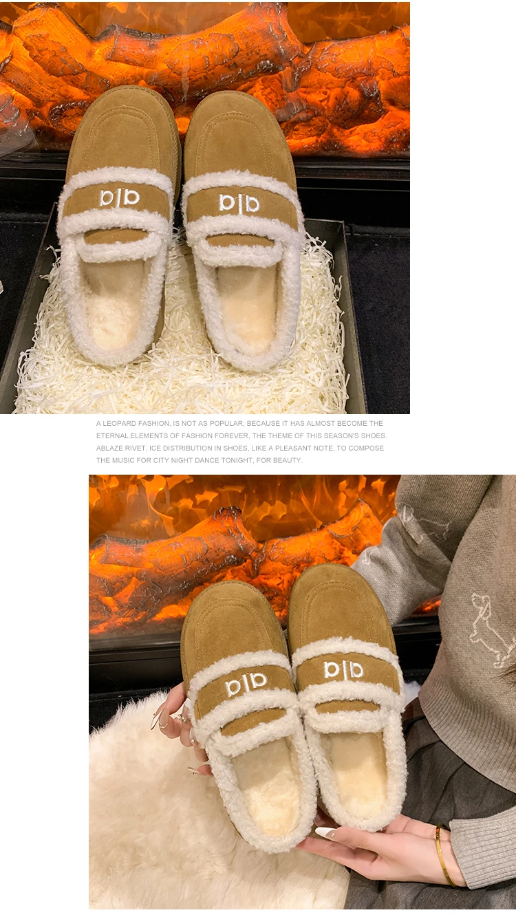 2023 Winter Neue Mode Retro Warme Dicke Sohlen Plüsch Halbe Hausschuhe für Frauen Stil Bequeme Vielseitige Chunky Baumwolle Draggers – Detail 19