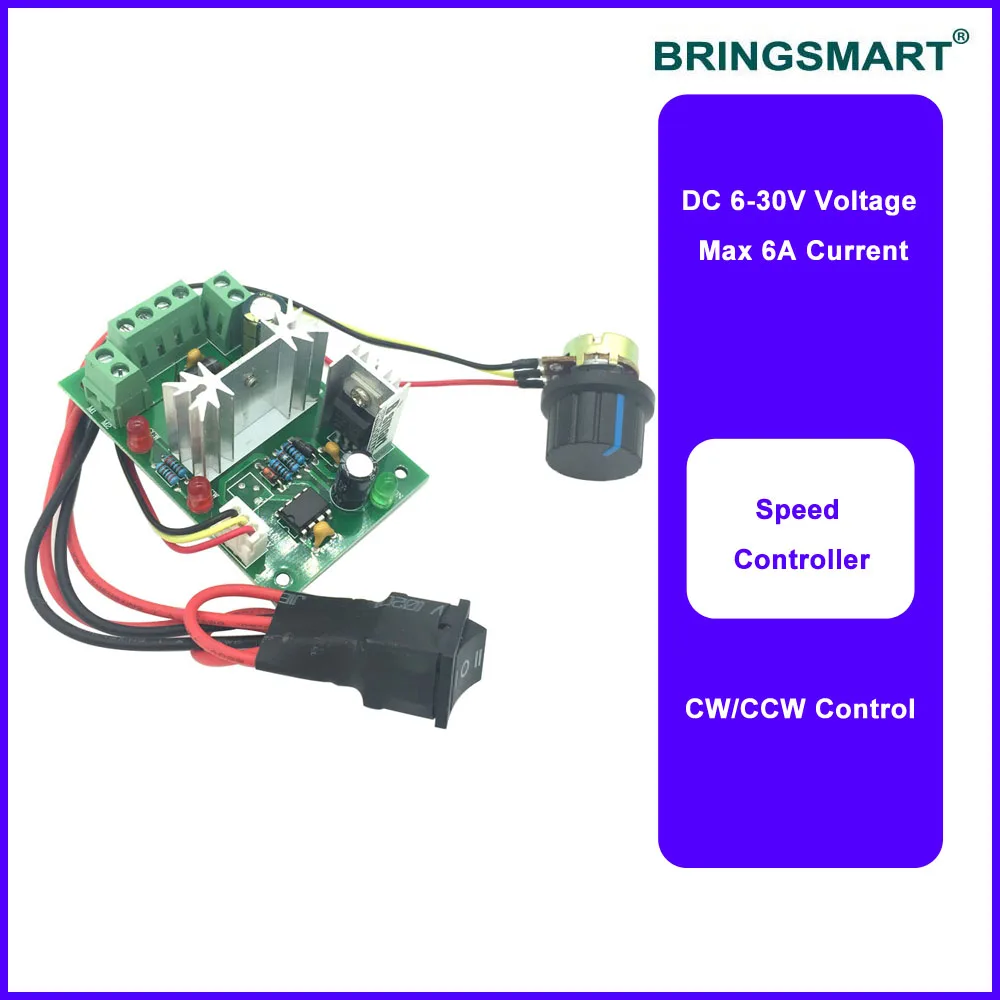 Bringsmart CCM6N DC PWM Motor Speed Controller 6V-30V Variable Speed Drive 6A Positive Inversion Mini Switch Controller dc motor speed controller