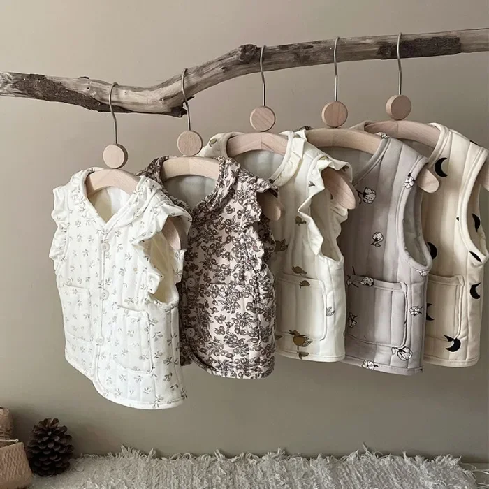 Children Vest Korean Baby Autumn Winter Floral All-match Vest Baby Windproof Vest Jacket Toddler Girl Spring Waistcoat Cotton Padded Outwear