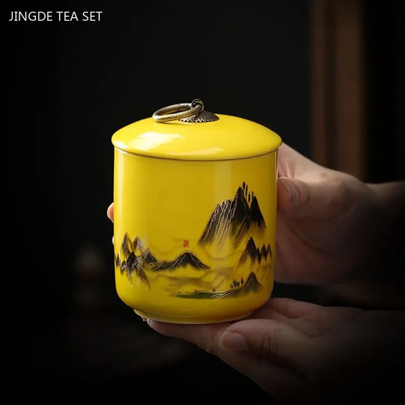 Chinese Ceramic Tea Jar Sealed Tea Storage Tin Portable Moisture-proof Pu 'er Tea Box Tradition Tea Accessories Coffee Container