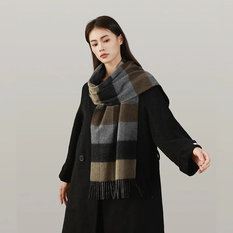 100% Wool Scarf Men Thick Plaid Soft Warm Women Wraps Classic Business Muffler Winter Popular Tassel Shawl Male knitted scarf cashmere scarf