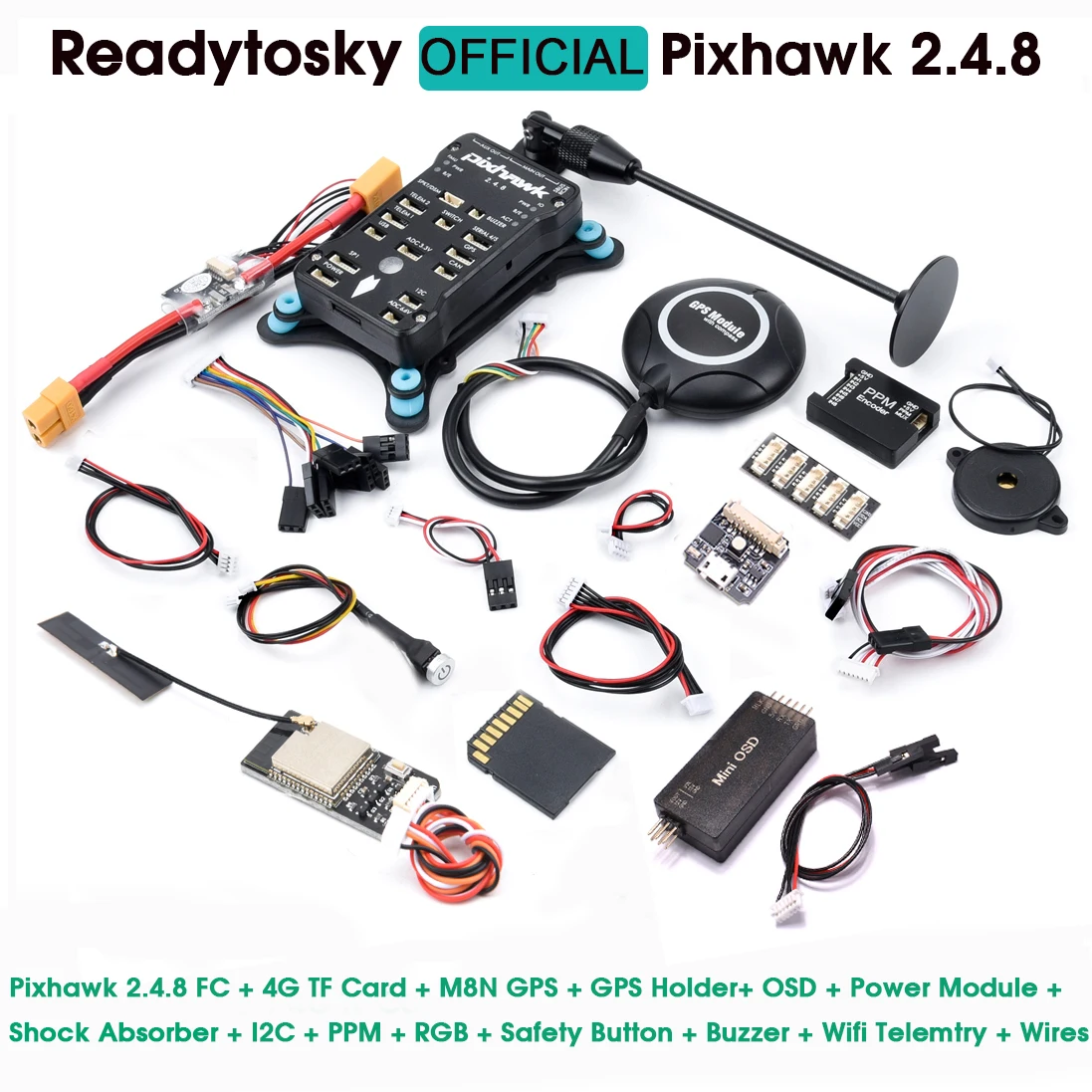 Pixhawk 2.4.8 Px4 Pix Controller Di Volo A 32 Bit M8N Modulo Di Telemetria Gps/Wifi/Cicalino Interruttore Di Sicurezza Rgb I2C 4G Sd Osd / Oled