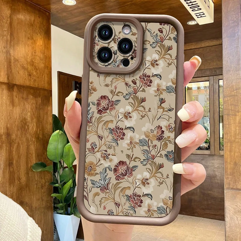 Vintage Floral Pattern Shockproof Candy Silicone Phone Case Cover
