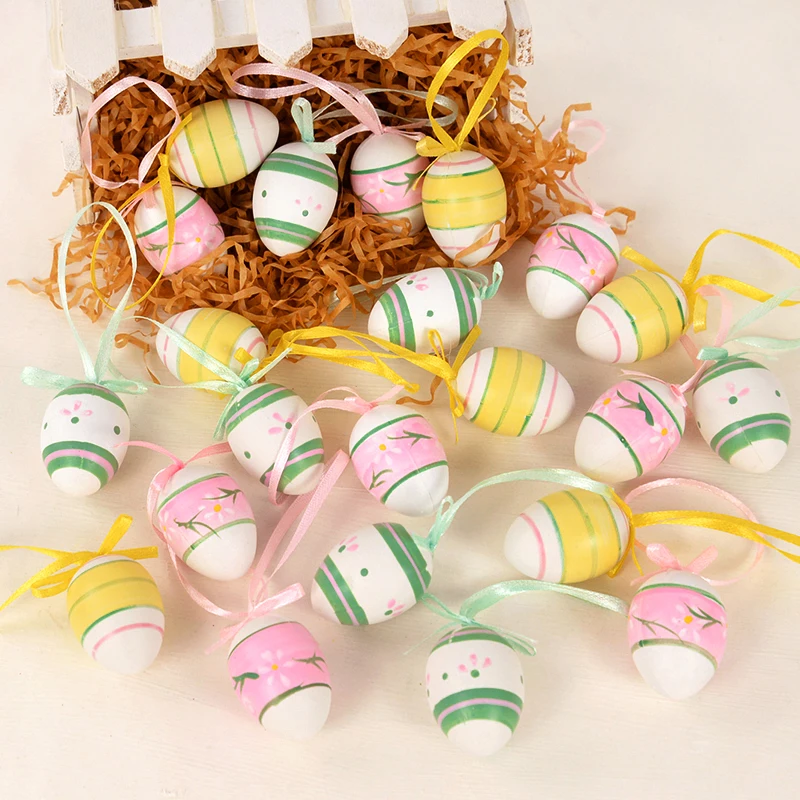 12pcs/bag Easter Eggs Happy Easter Party Plastic Egg Pendant for Home Tree Hanging Ornaments Kids Gift Basket Filler Decoration